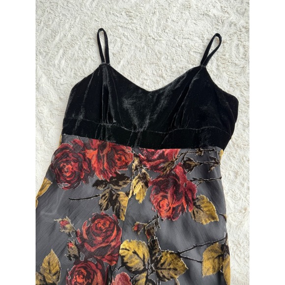 Newport News Velvet Burnout Floral Maxi Slip Dress Rose Print Gown Vintage Y2K S - Picture 6 of 16